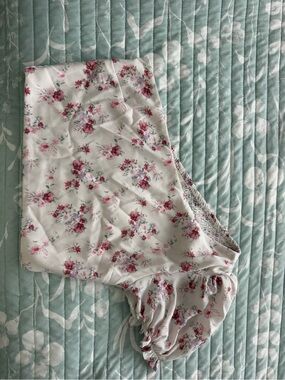 Altar'd State White Satin Sleep Shorts with Pink Floral Print